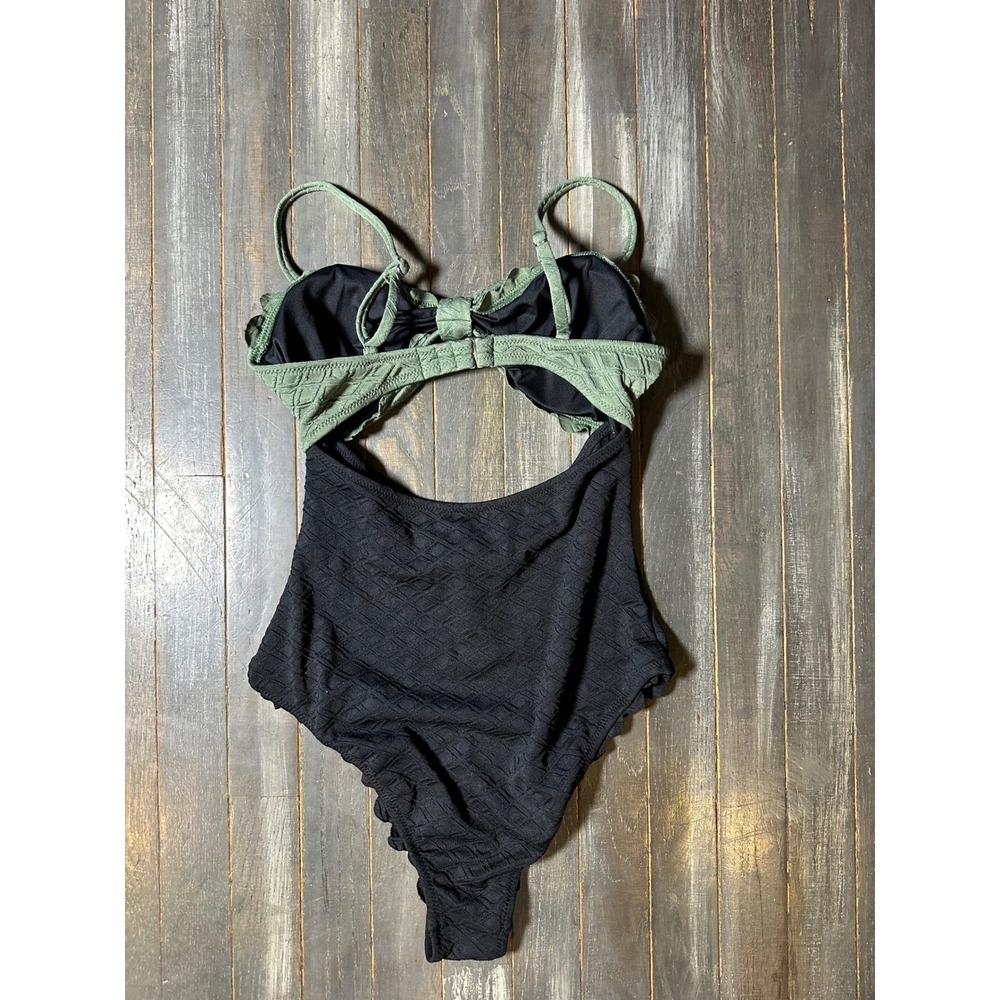 CUPSHE Women Green Black Scalloped Cutout One Piece Swimsuit Monokini NWT Size S - Picture 2 of 2
